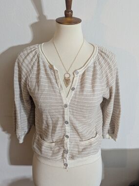 Anthropologie Guinevere Linear Gleam Cardigan Metallic Stripe XS